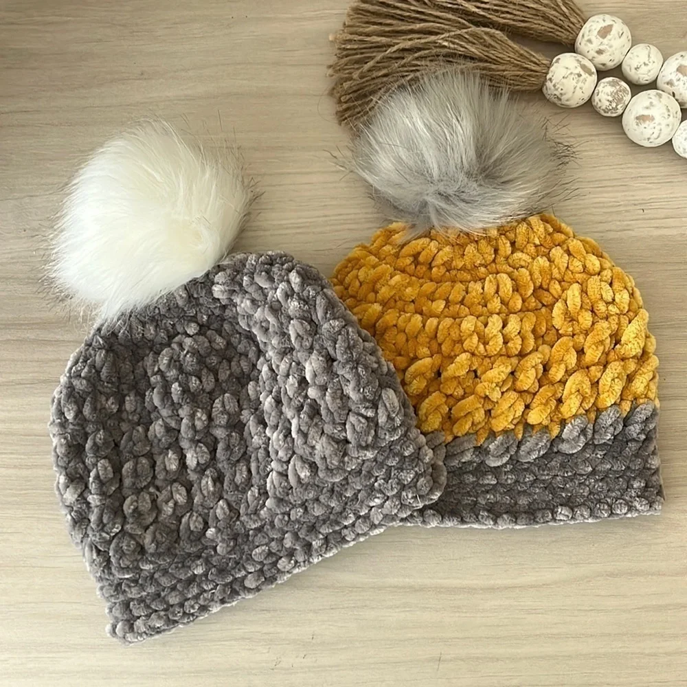 Velvet Plush Crochet Beanies
